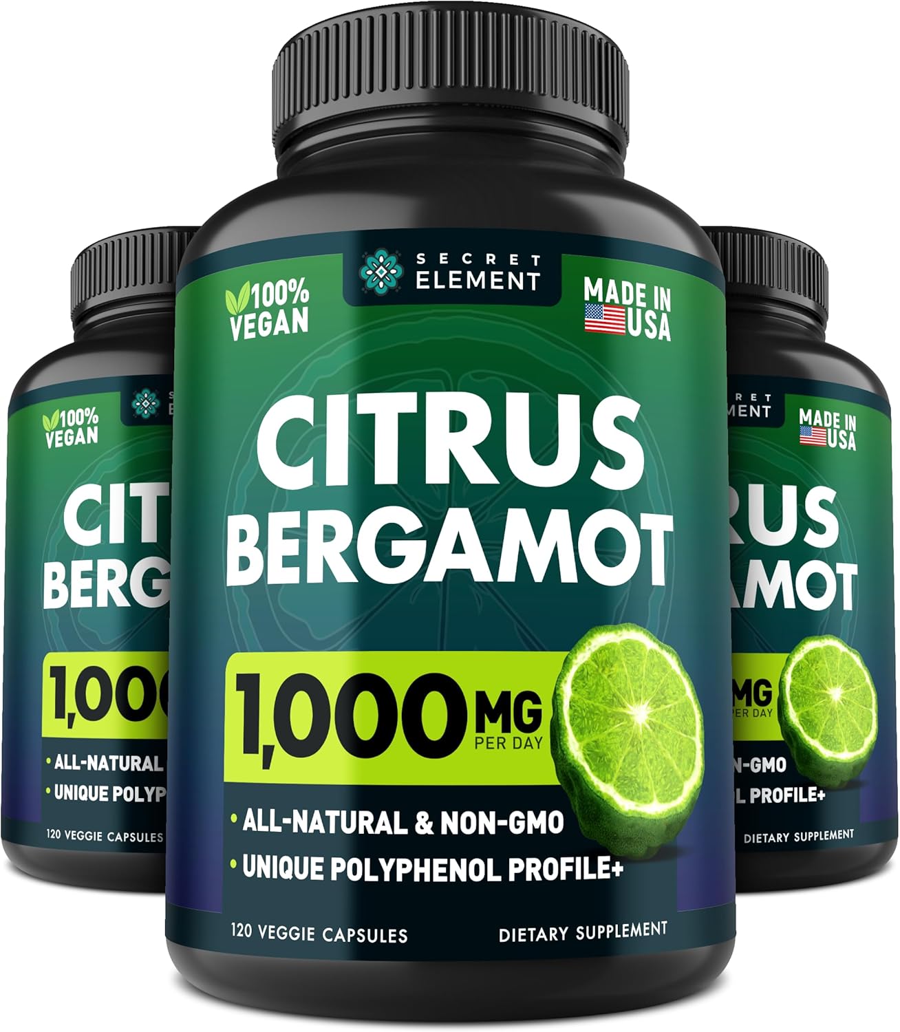 3 Pack Citrus Bergamot Extract 1000mg, Supplement for Heart, Immune System Support, and Healthy Aging - Pure 360 Vegan Capsules