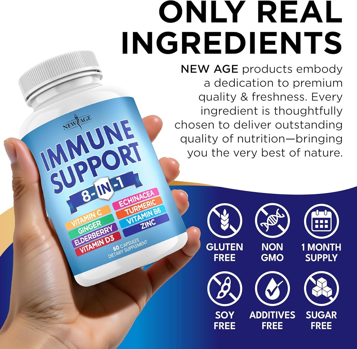 8 in 1 Immune Support Booster Supplement with Echinacea, Vitamin C and Zinc 50mg, Vitamin D 5000 IU, Turmeric Curcumin & Ginger, B6, Elderberry (8 in 1 Capsules (Pack of 5))