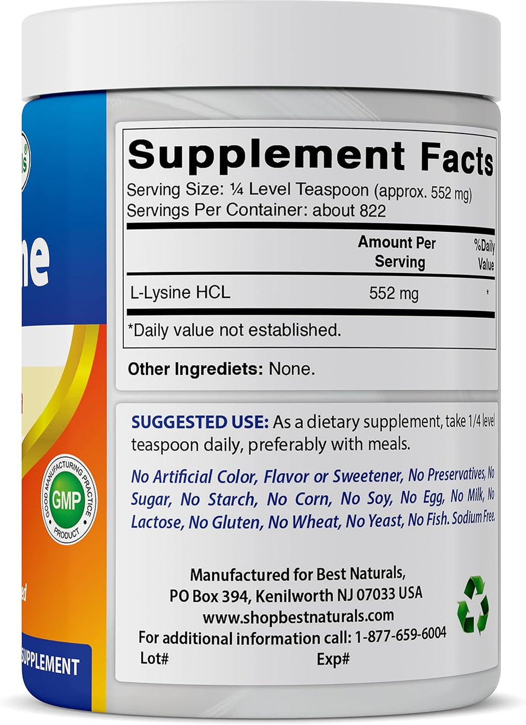 Best Naturals Lysine Powder, 1 Pound - 100% Pure (1 LB (Pack of 3))