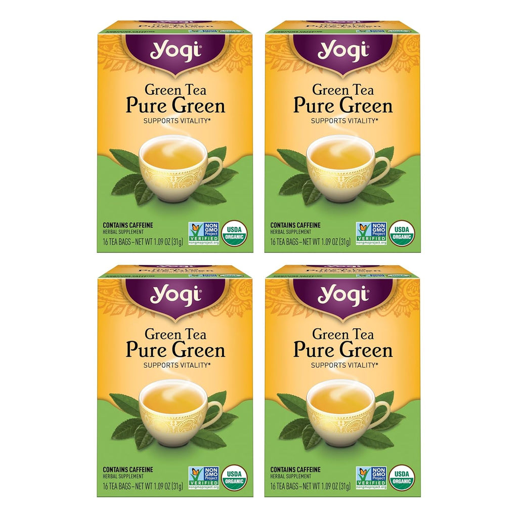 Yogi Tea Pure Green Tea - 16 Bags per Pack (4 Packs) - Organic - Supports Overall Health & Provides Antioxidants