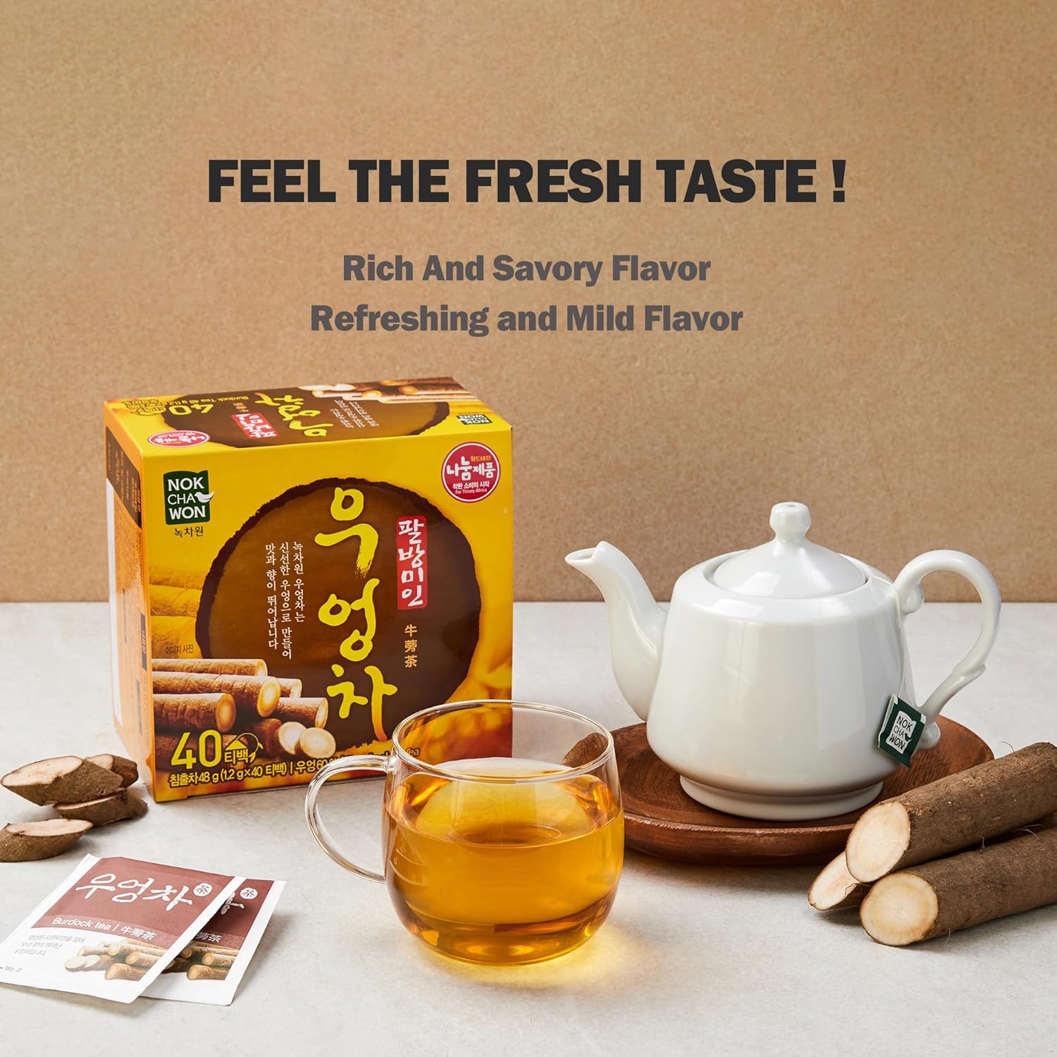 [Nokchawon] Burdock Root Tea, Burdock Tea, Pure Ingredient Herbal Tea from Korea, for Stocking Stuffers and White Elephant Gifts, 40 Count Tea Bags, 1.69oz(48g)