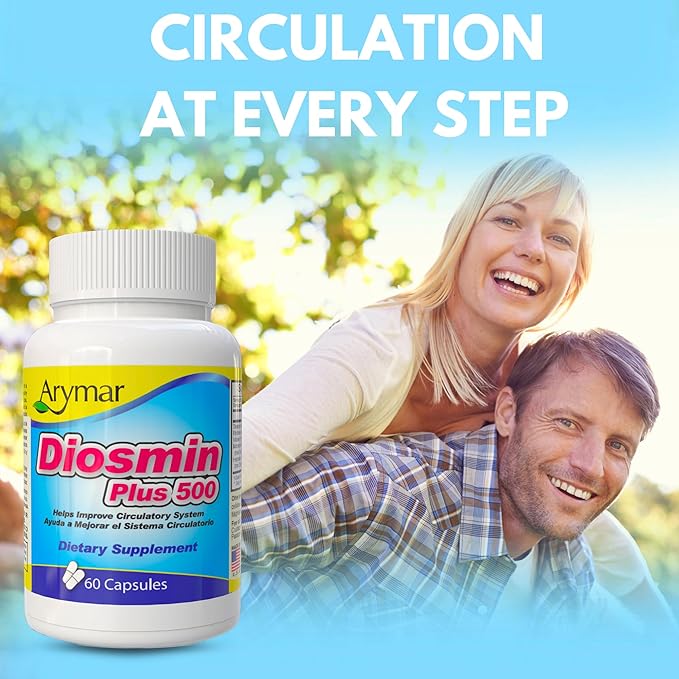 ARYMAR Diosmin 500mg with B-Complex - Circulatory Support Supplement for Leg Vein Health and Normal Blood Flow - 60 Capsules