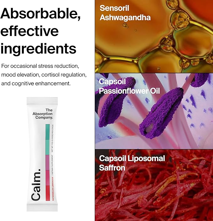 Calm Drink Mix - Supports Cortisol Regulation and Mood - Watermelon Lemonade Flavor & Sleep Aid Powder - Free Natural Supplement to Reduce Stress and Improve Sleep Quality Chamomile Lemonade Flavor