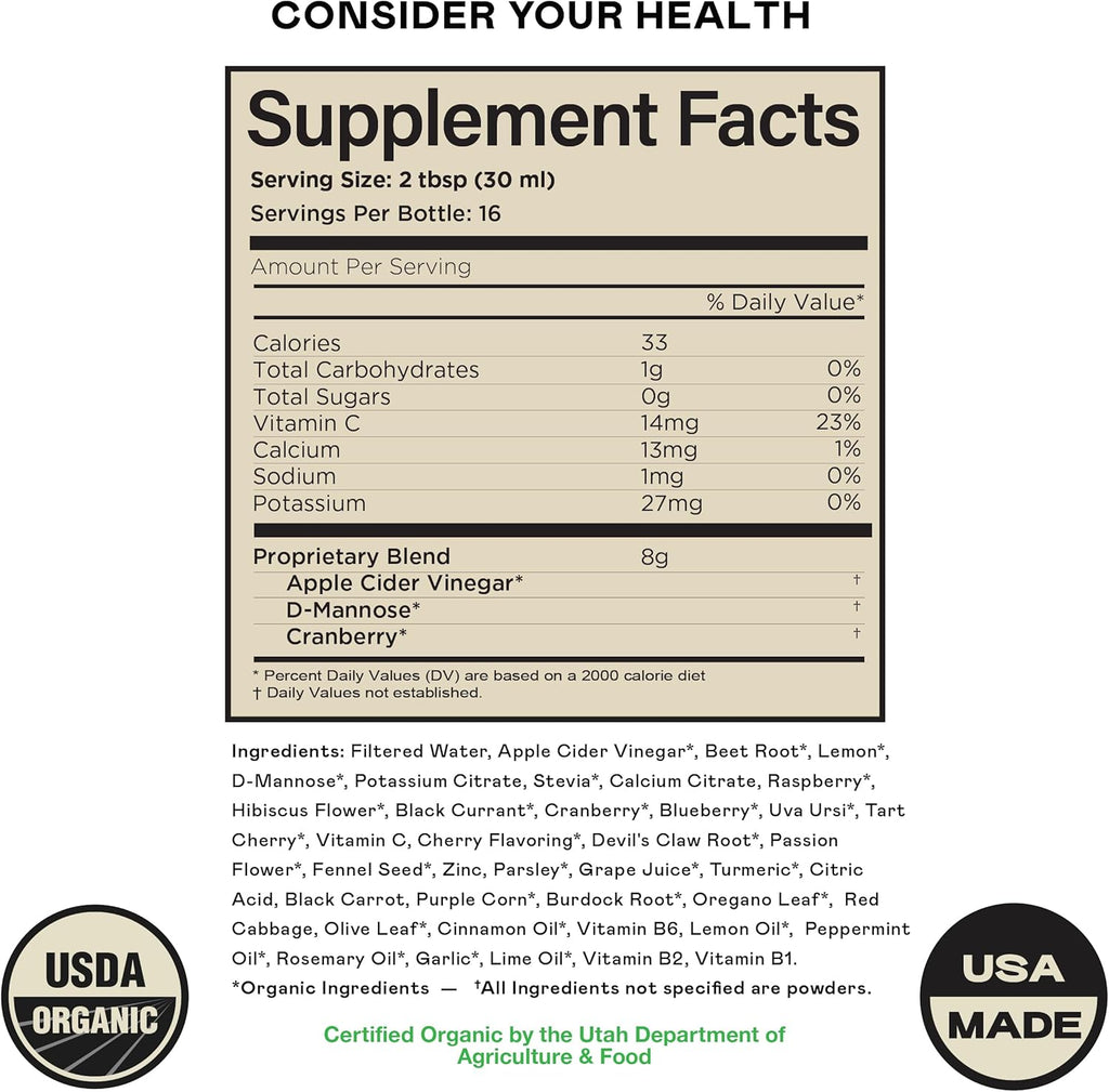 Complete Natural Products Urinary Tract Complete 16oz - Liquid Supplement for Urinary Tract Health with Organic Cranberry, D-Mannose, Beet Root, Fennel Seed, and Turmeric