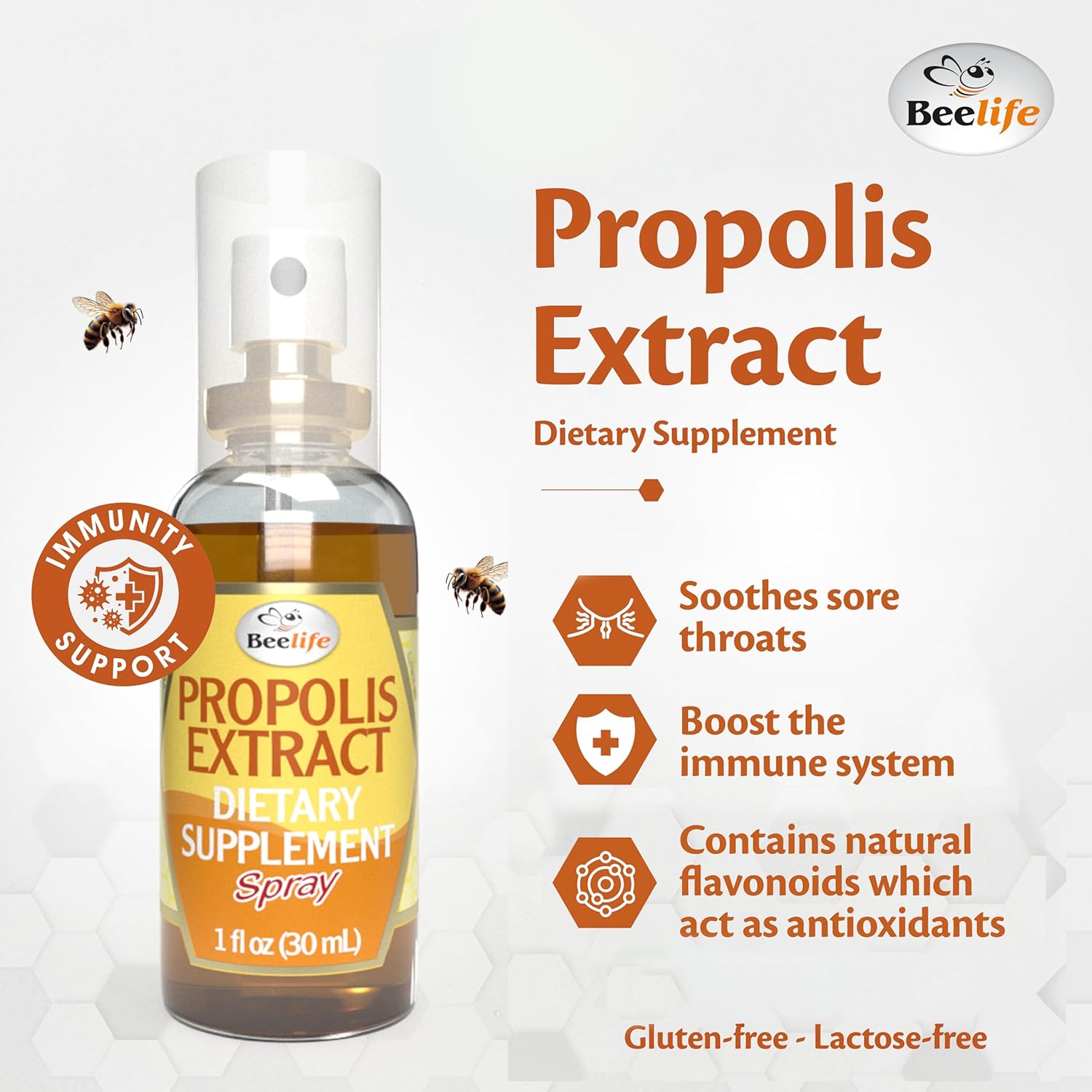 Beelife Propolis Sore Throat Relief Spray - Propolis Spray - Natural Immune Support, Helps Calm Cough & Dry, Itchy Throat - No Sugar - 3-Pack
