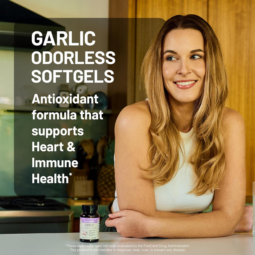 NatureWise Odorless Garlic Pills 1500 mg - with Royal Bee Jelly & Pollen - Herbal Supplement for Heart Health + Immune System + Antioxidants - Gluten-Free, Non-GMO - 60 Softgels [2-Month Supply]