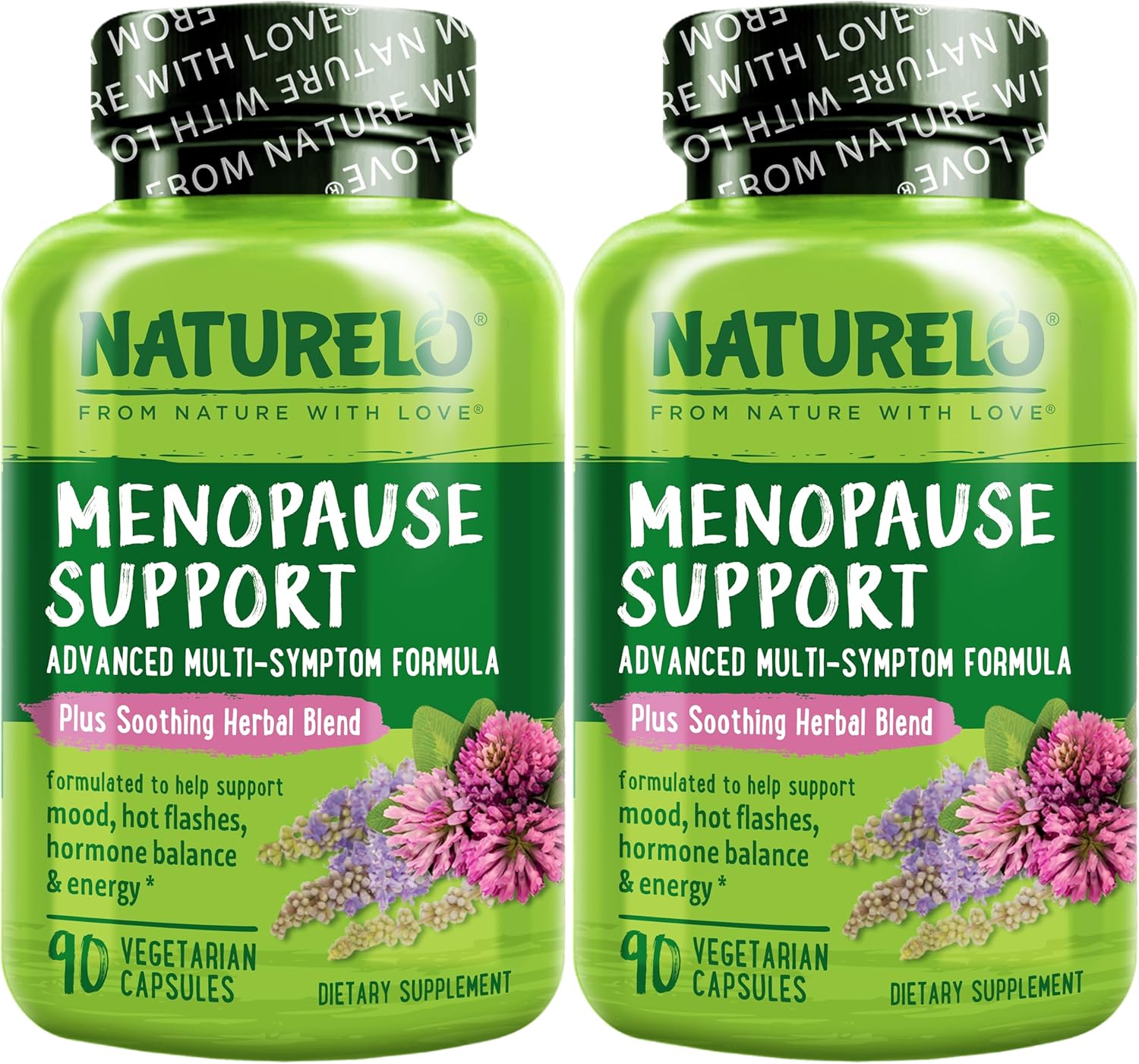 NATURELO Menopause Supplements for Women, Herbal Blend with Black Cohosh for Menopause Hot Flashes Advanced Estrogen Multi-Symptom Formula 90 Capsules (Pack of 2)