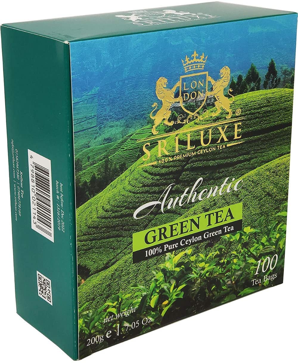 SRILUXE - Premium Quality Ceylon Green Tea Bags Exquisite Taste and Aroma | Brew Hot Tea, Iced Tea or Kombucha Tea (100 Teabags)