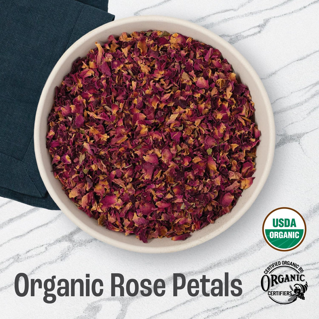 J MAC BOTANICALS Organic Rose Petals, (8 oz) Certified USDA Organic, Edible, Culinary Grade for Herbal Tea, Cooking and Crafts