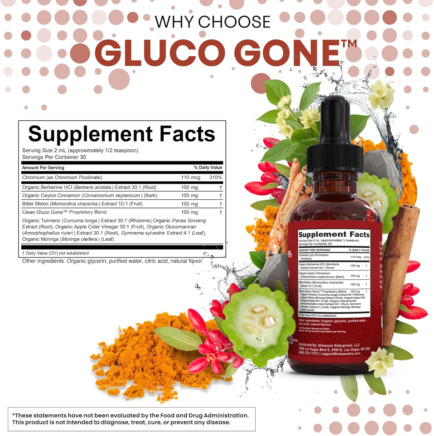 Clean Nutra Berberine with Ceylon Cinnamon Supplement Liquid Drops + Bitter Melon Extract, Glucomannan, Gymnema, Chromium, Turmeric, Organic Panax Ginseng, Moringa GLP-1 Support