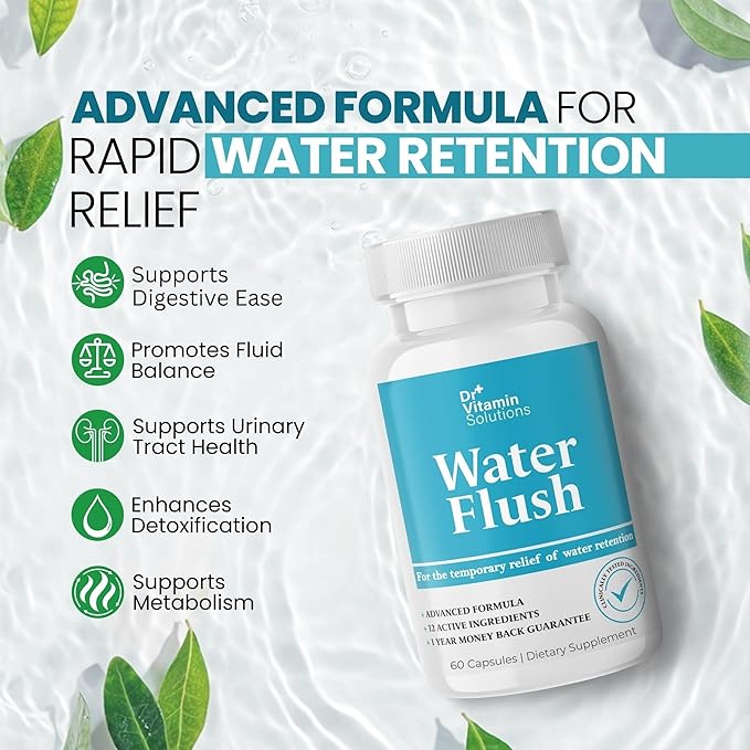 Diuretic Water Pills for Weight Control, 12 Active Ingredients (Green Tea, Cranberry & More), Instant Relief from Bloat & Swelling, Water Retention Pills for Women & Men - 60 Capsules