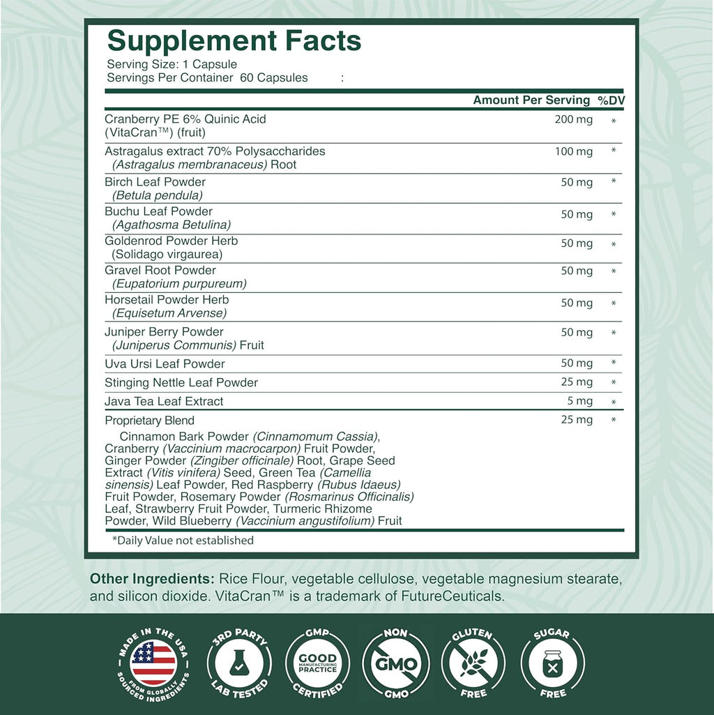 PurePremium Supplements - Kidney Support with Cranberry Extract & Astragalus - Kidney Health Supplement for Urinary Tract, Bladder, Cleanse, Detox & Repair - 60 Cranberry Pills Women and Men