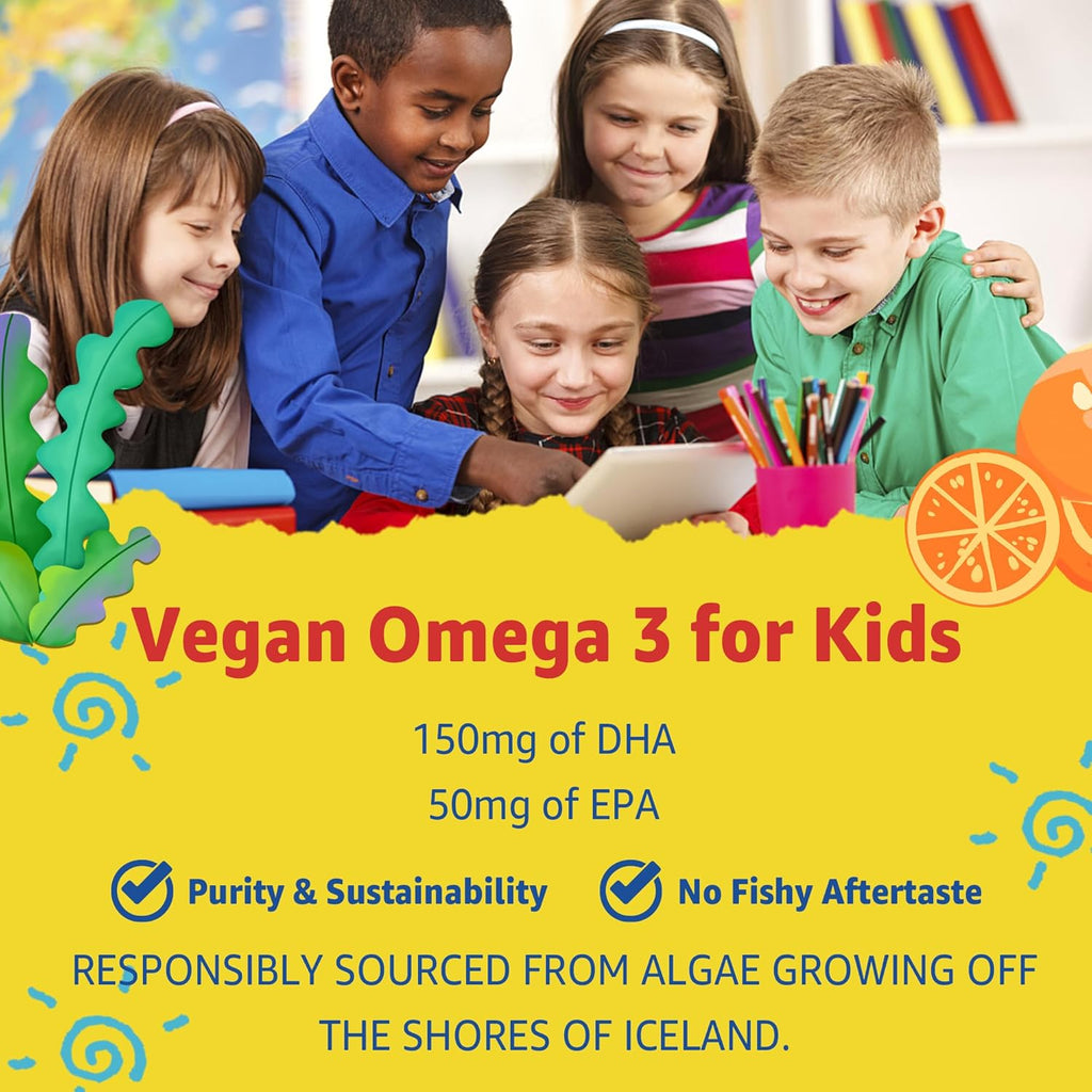 Kids Multivitamin Gummies with Iron, Sugar Free, Kids Daily Vitamins + Probiotics, Algae Omega 3 (EPA/DHA), A, C, D, Methyl B12, Folate, B6, Zinc, Biotin, for Healthy Growth, Immune Support, 60 Count