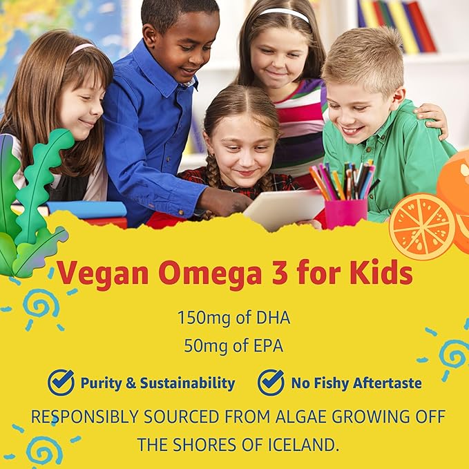 (2 Pack) Kids Multivitamin Gummies with Iron, Sugar Free, Kids Daily Vitamins + Probiotics, Algae Omega 3 (EPA/DHA), A, C, D, Methyl B12, Folate, B6, Zinc, Biotin, for Healthy Growth, Immune Support