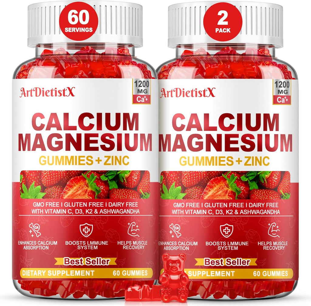 Calcium Magnesium Zinc Gummies with Vitamin D3 for Adults, Calcium Citrate 1200mg with K2, Boron, Copper and Ashwagandha, Absorption Calcium Supplement for Bone, Muscle, Immune for Men Women, 120Count
