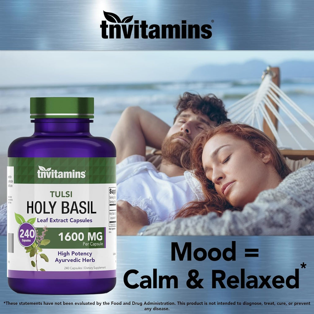 Holy Basil Capsules (1,600 mg Equivalent - 240 Capsules) | 8 Month Supply | AKA Tulsi | May Promote Stress & Frustration Relief* | Adaptogenic, & Ayurvedic Herb