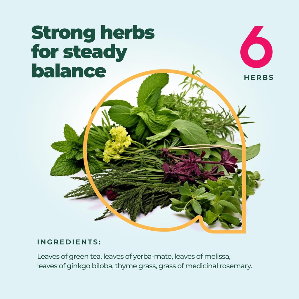 AprikaLife - Focus and Concentration Herbal Tea 100% Natural Herbal Tea Created by Herbalists - Yerba-Mate, Lemon Balm, Ginko Biloba, Thyme, Rosemary. Improves Attention & Energy – 60 Bags