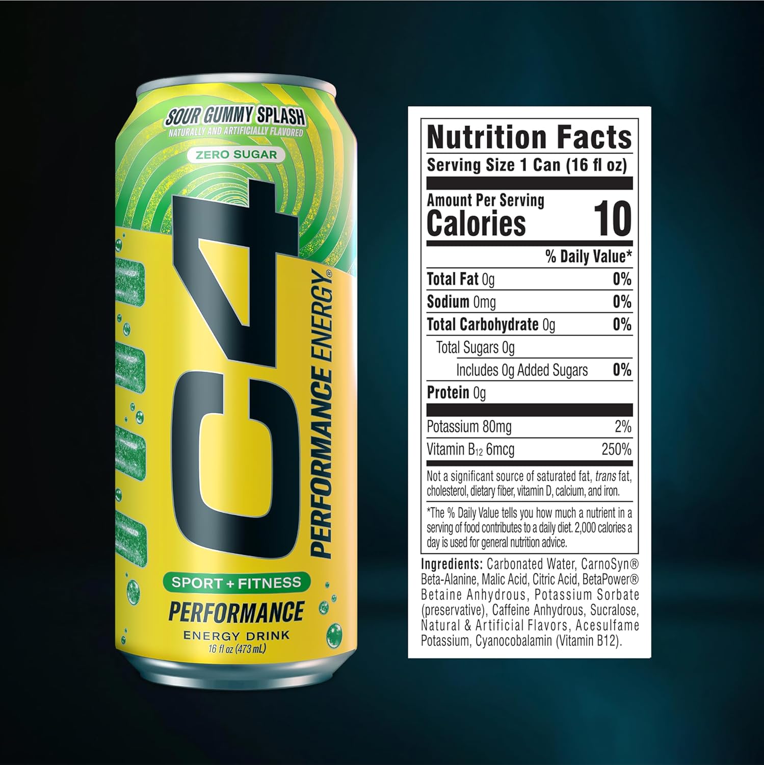 Cellucor C4 Energy Carbonated Zero Sugar Energy Drink, Pre Workout Drink + Beta Alanine, Sour Gummy Splash, 16 Fl Oz (Pack of 24)