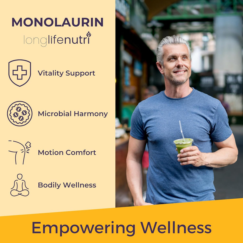 Monolaurin 1500mg - Potent Glycerol from Coconut, 200 Vegetarian Capsules, Organic Supplement for Gut Balance & Natural Defense, 100-Day Supply, GMP Certified, Made in USA