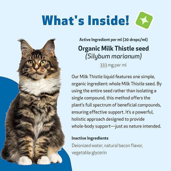 Pet Wellbeing Milk Thistle for Cats - Organic Herb, Milk Thistle Liver Detox Support, Antioxidants - NASC Certified & Vet-Formulated - 2 oz Liquid