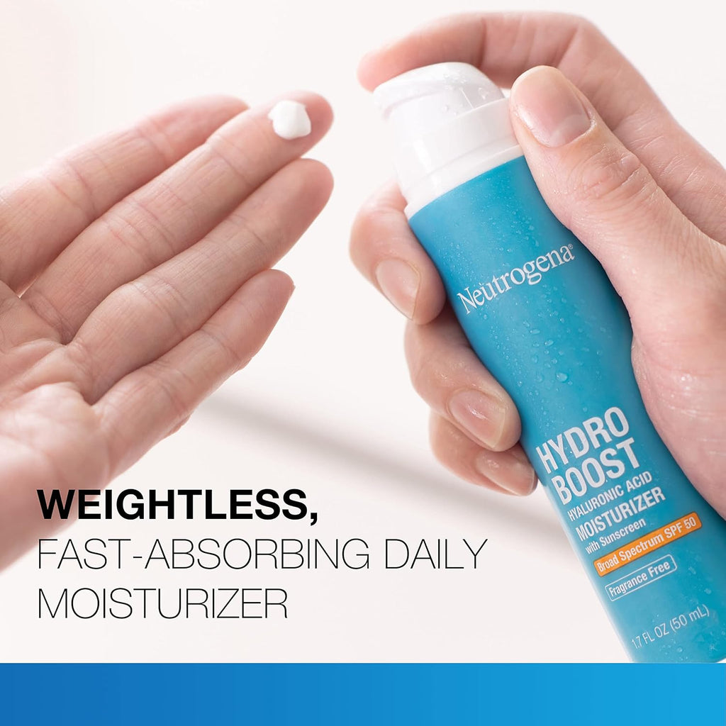 Neutrogena Hydro Boost Hyaluronic Acid Hydrating Face Moisturizer With SPF 50, Fragrance Free Facial Moisturizer, 1.7 fl. oz, & Trial Size Hydro Boost Facial Cleanser, 0.5 fl. oz