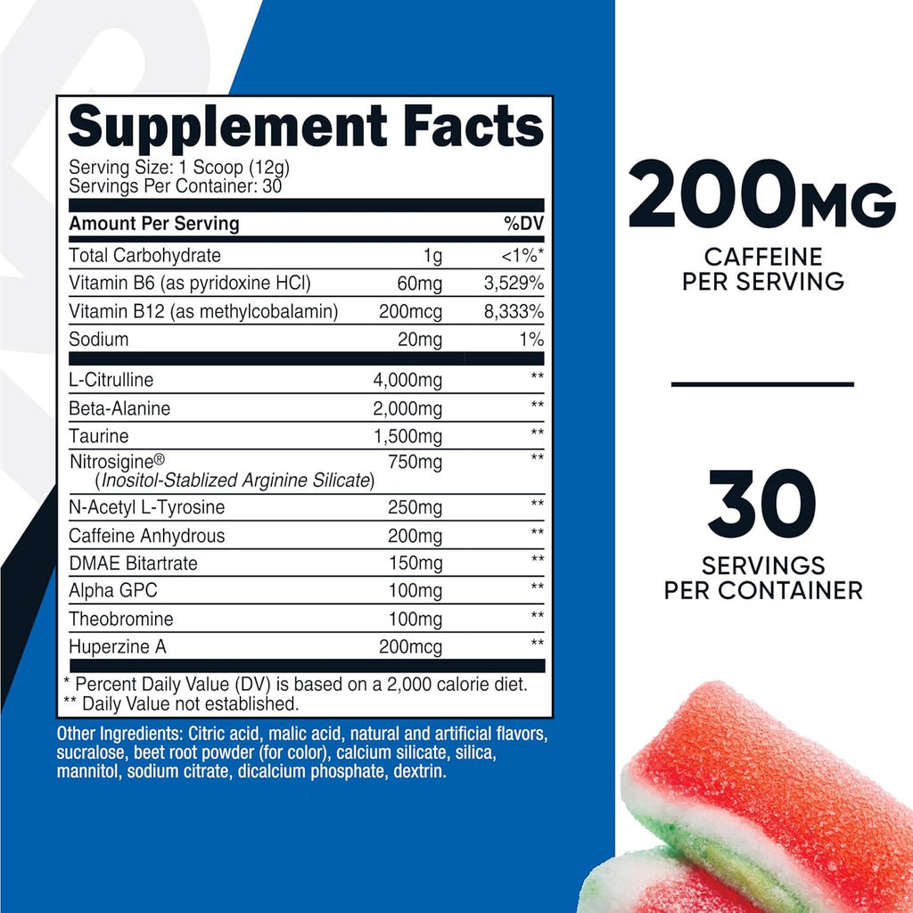 Nutricost Pre-Workout Powder (Watermelon Candy) 30 Servings - GMO-Free, Gluten-Free, Vegetarian