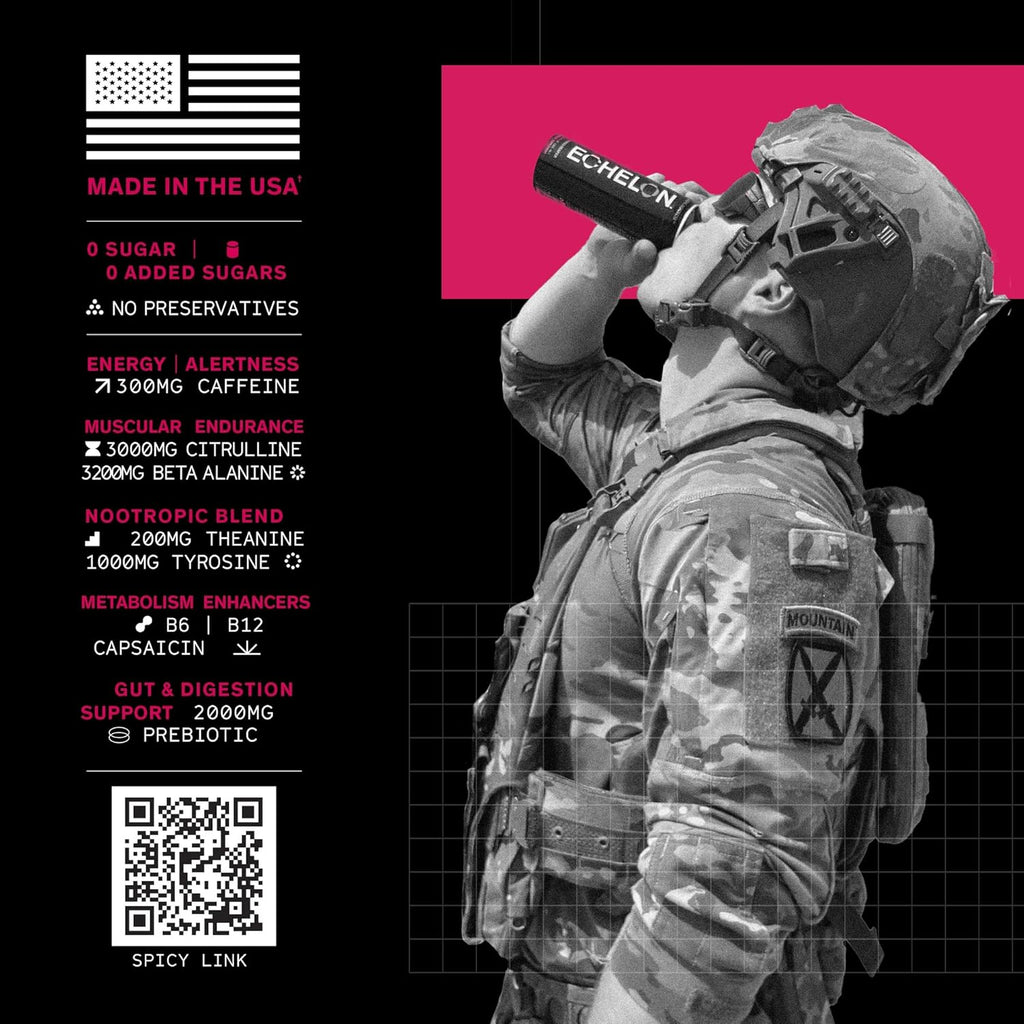 Echelon Pre-Workout Energy Drink | Berry Habanero | 12 Pack | Sustained Energy, Focus and Endurance Dietary Supplement | 300mg of Caffeine | Beta-Alanine, L-Theanine & Fiber | Vegan