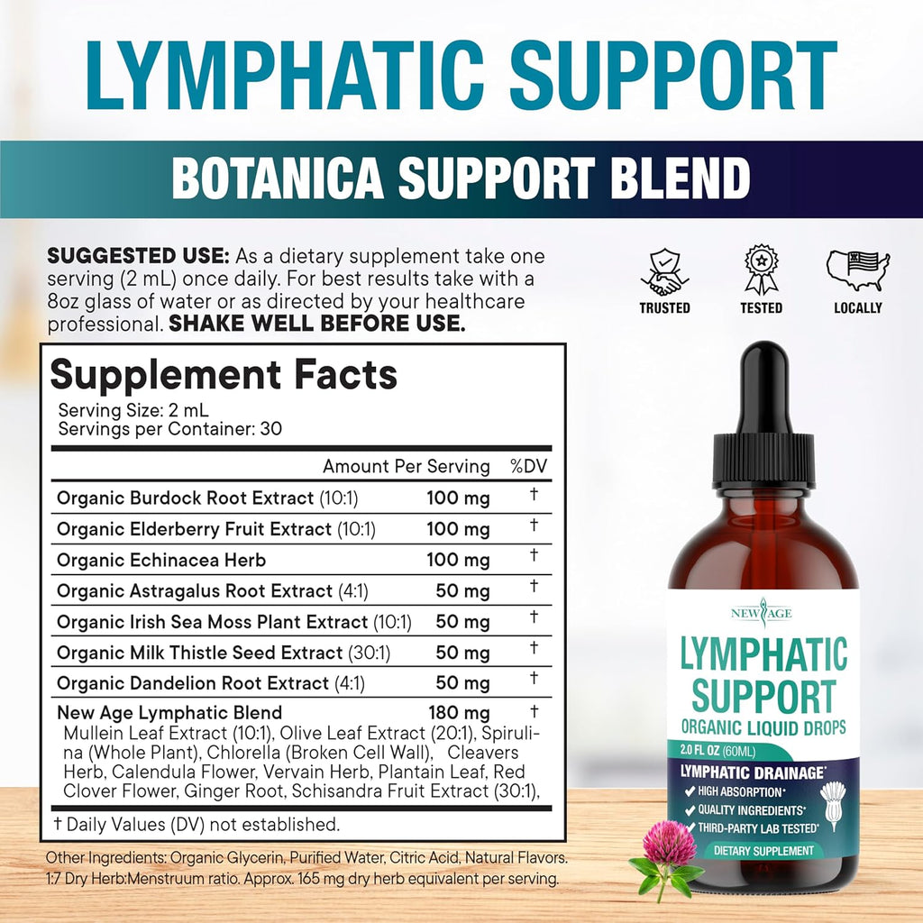 Organic Lymphatic Drainage Drops - All in 1 Organic Lymphatic Drainage Supplement with Burdock Root, Echinacea, Elderberry, Calendula, Cleavers Herb, Dandelion Supports Lymphatic Health - 8 OZ