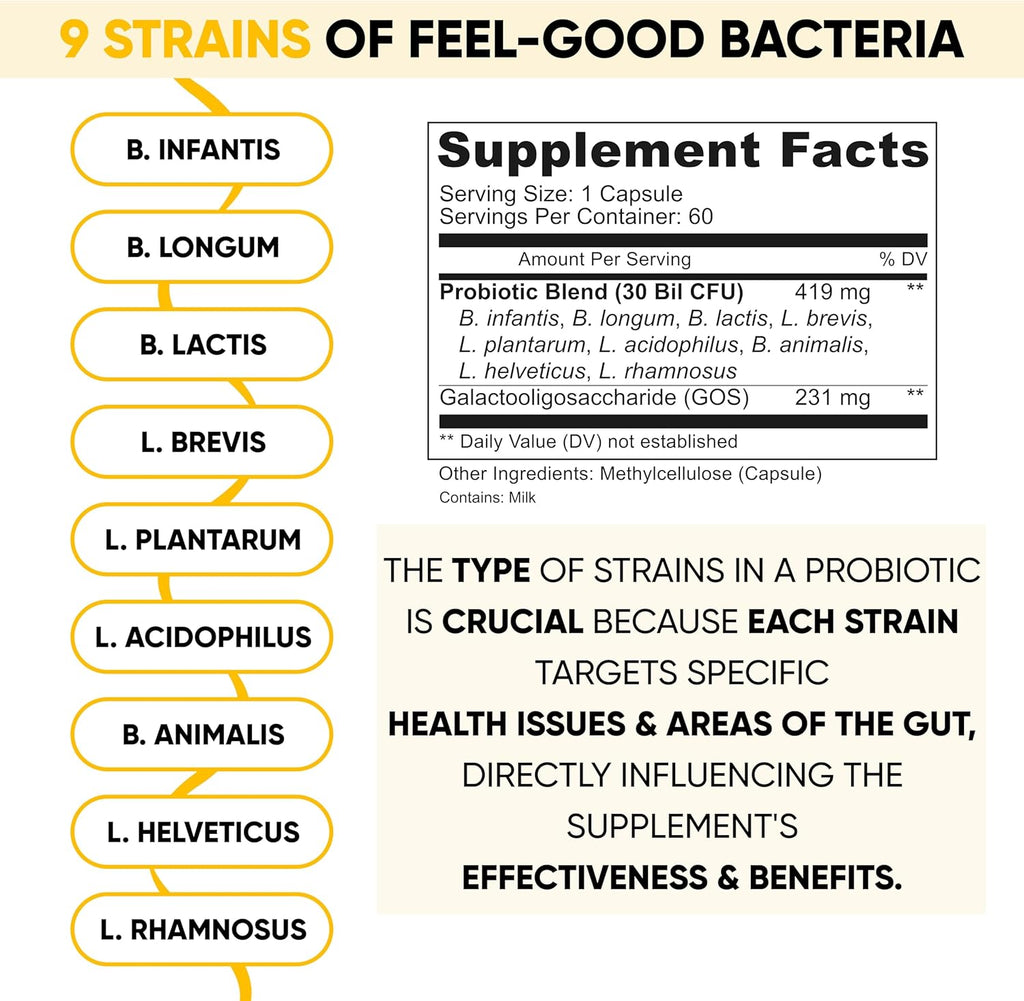 Lifted Naturals Mood Boosting Probiotic 30 Billion CFU - Mood Support Supplement, Prebiotics and Probiotics for Women & Men, Acidophilus Lactobacillus Probiotic, Shelf Stable & Non-GMO, 60 Capsules