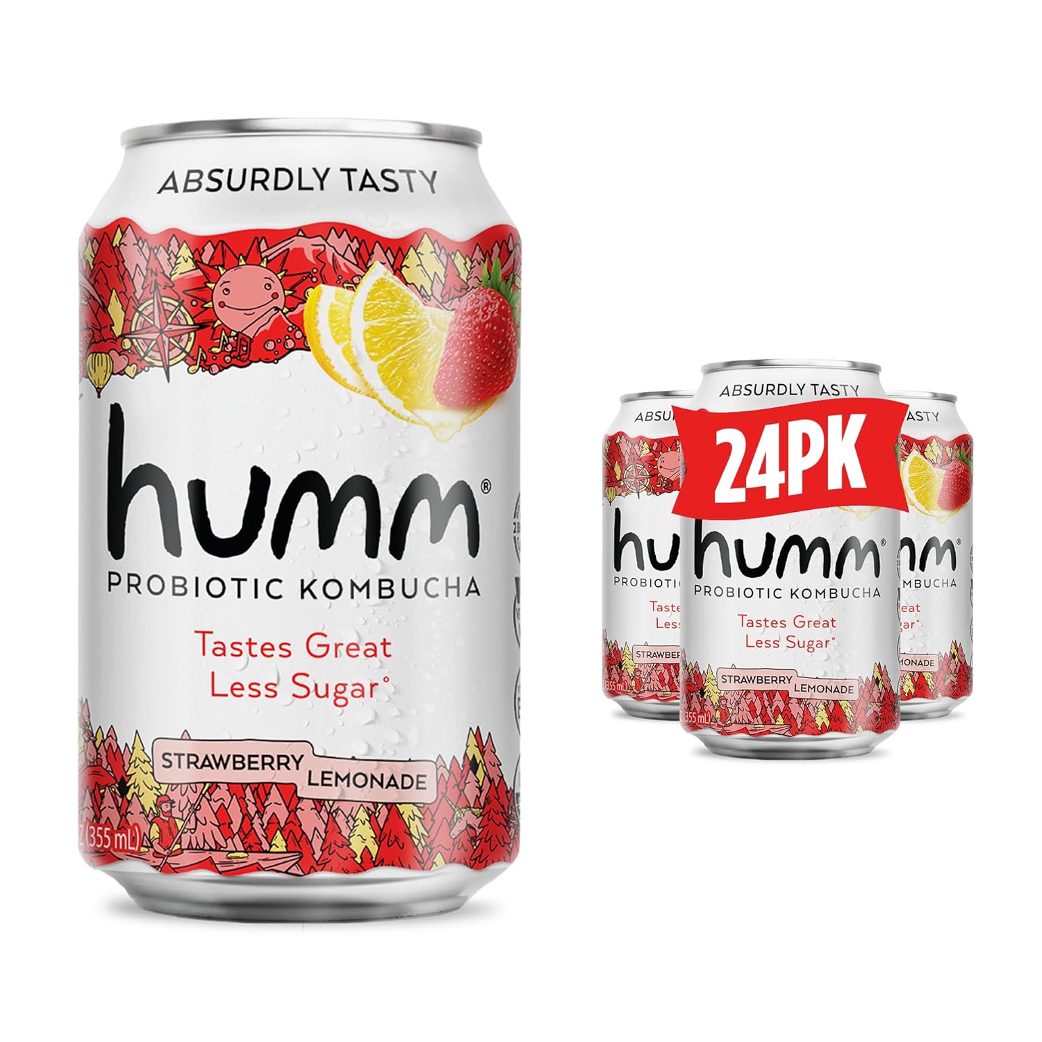 Humm Kombucha Strawberry Lemonade, Organic, Vegan & GMO Free (24 Pack)