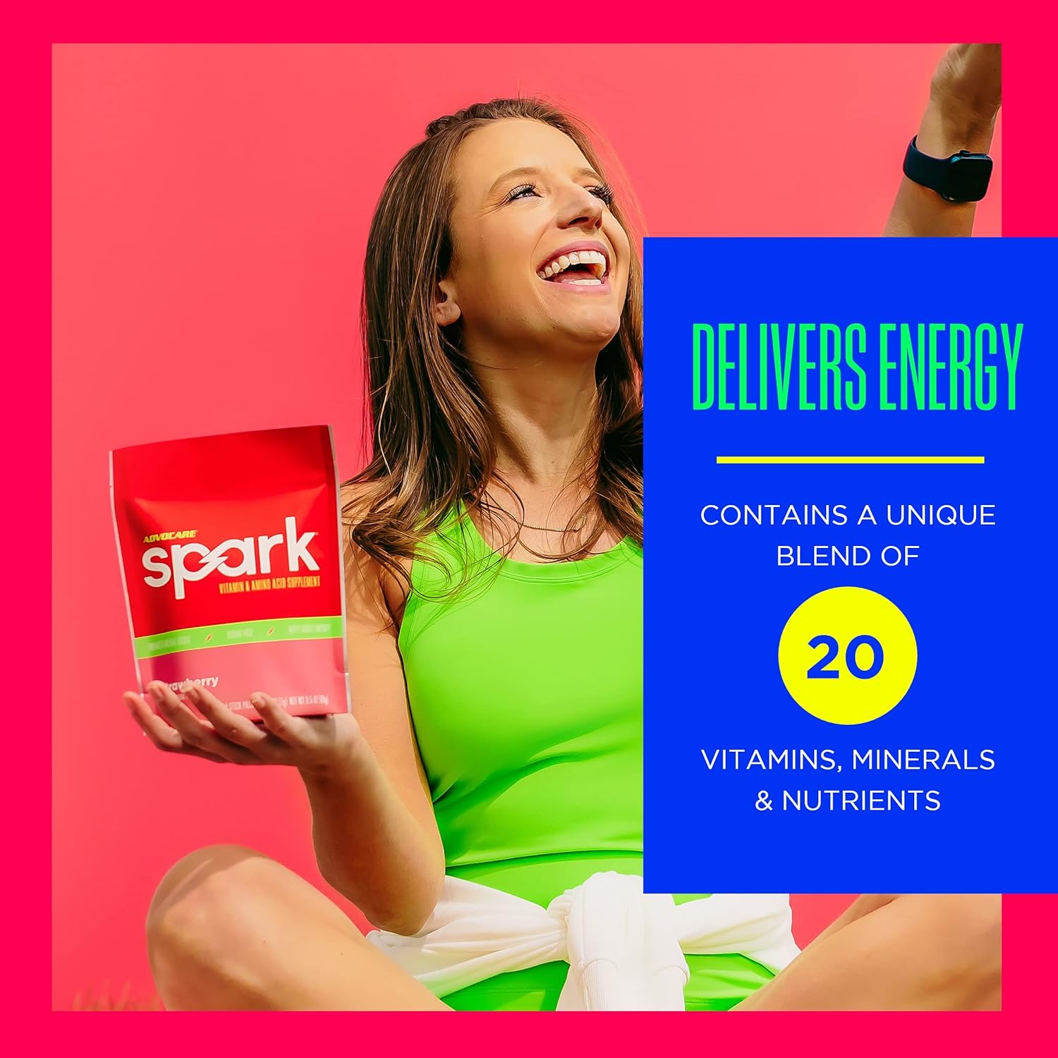 AdvoCare Spark Vitamin & Amino Acid Supplement - Focus & Energy Drink Powder Mix with Vitamin A, B-6, C & E - Also Includes L-Carnitine & L-Tyrosine - Strawberry, 14 Stick Packs