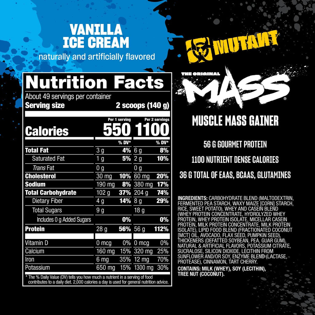 Mutant Mass | Weight Mass Gainer Protein Powder - high Calorie Protein Powder for Muscular Mass - Vanilla Ice Cream - 5 Pound