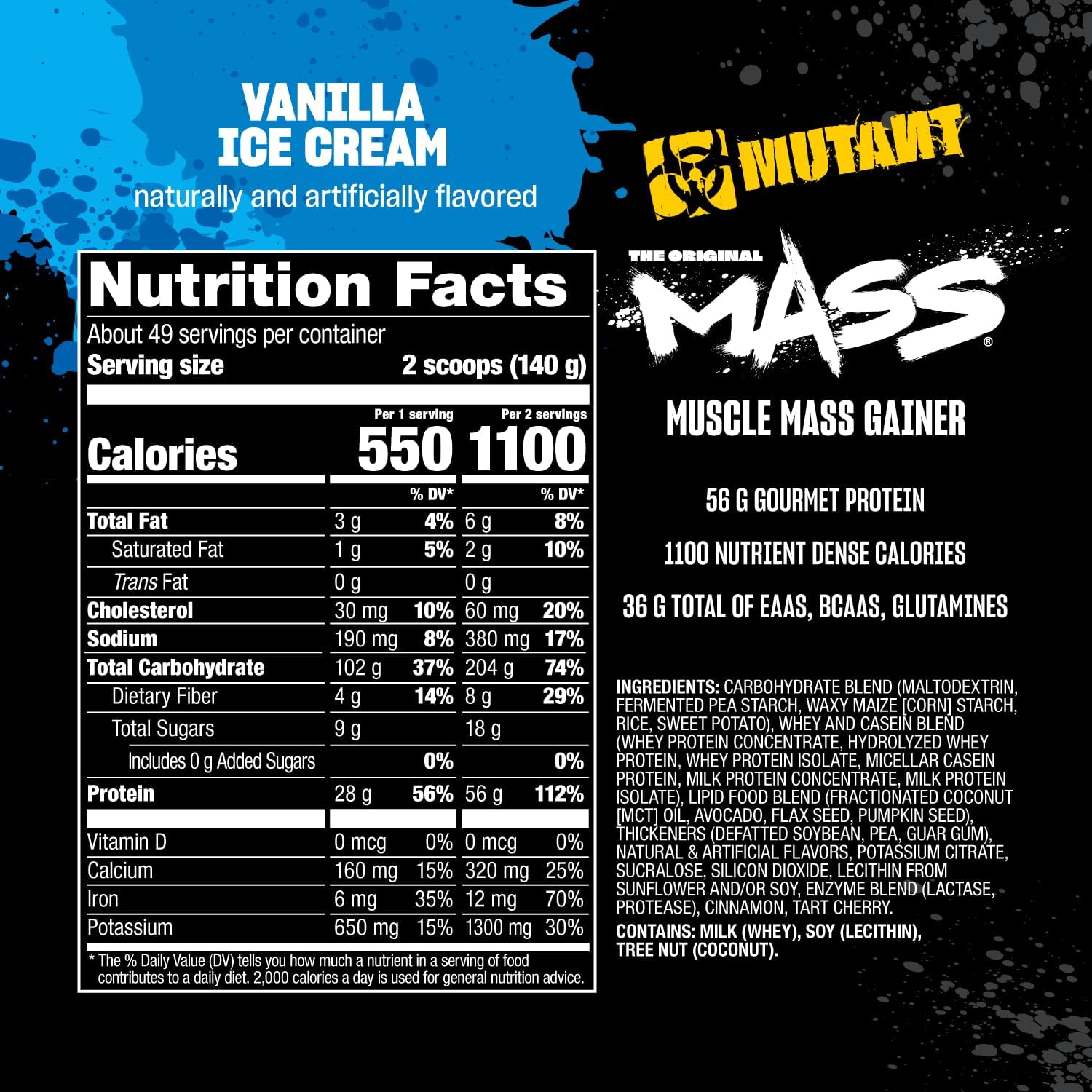Mutant Mass | Weight Mass Gainer Protein Powder - high Calorie Protein Powder for Muscular Mass - Vanilla Ice Cream - 5 Pound