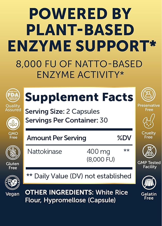 Lunakai USA Made Nattokinase Supplement – 400mg Natto Enzyme, 8000 FU per Serving – Heart & Circulation Support – Non-GMO, 60ct, 4000 FU Capsule