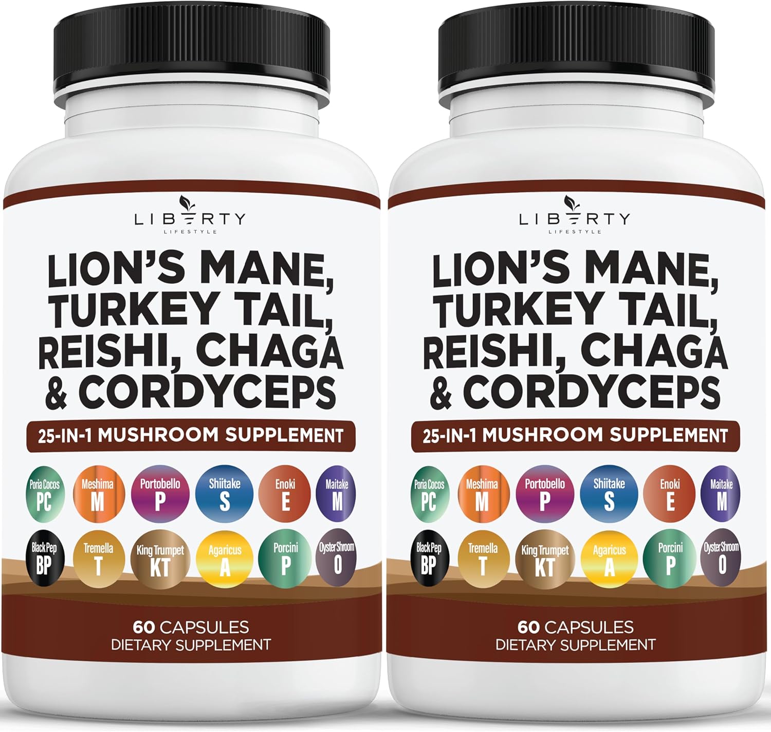 Lions Mane Mushroom Supplement with Turkey Tail Reishi Cordyceps Chaga with Marshmallow Root - 2-Pack