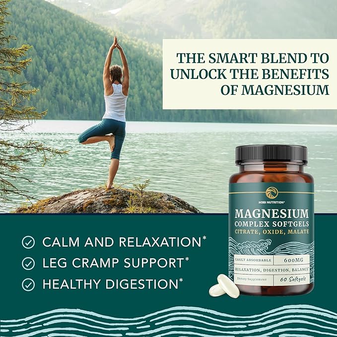 Triple Magnesium Softgels | Citrate, Malate, & Oxide | Highly Absorbable Magnesium Supplement for Digestion, Calm, Leg Cramps, & Sleep Support | 300mg Complex | Easy to Swallow Soft Gels | 60 Count