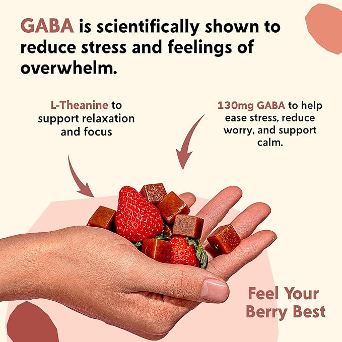 PYM Berry Mood Chews Support for Stress, Worry & Overwhelm, 60 Count | 130mg GABA, 90mg L-Theanine | Vegan, Non-GMO, Gluten-Free, No Added Sugar | All-Natural Mood Balance Supplement Made in USA