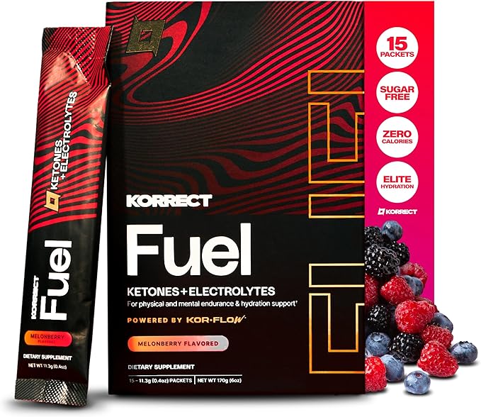 KORRECT goBHB Exogenous Ketones Electrolytes Powder | Fast Ketone Boost for Energy, Focus & Hydration | Supports Endurance | Keto Certified, Vegan Friendly | 15 Single-Serve Packets (Melon Berry)