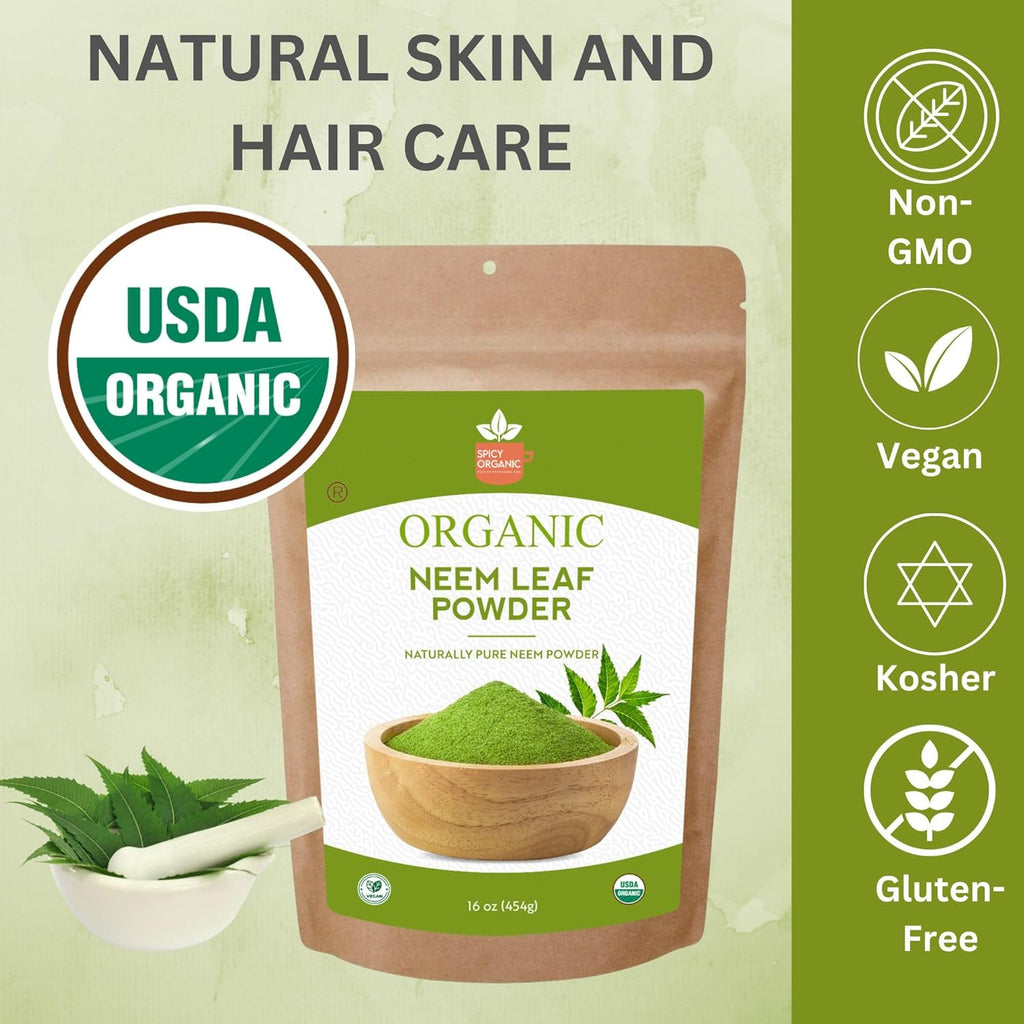 Neem Powder – 4 oz. - Certified USDA Organic -Non-GMO - Fresh Dried Neem Leaves Powder for Healthy Hair and Skin - Azadirachta Indica Ayurvedic Herb for Overall Wellbeing