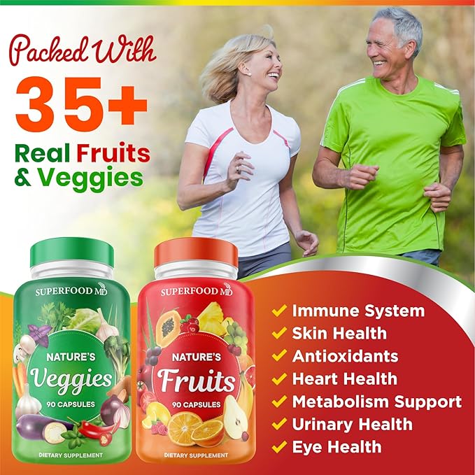 Superfood MD Fruits & Veggies Supplement - Whole Food Natural Superfoods - with Beta Carotene - Soy Free- 90 Count (Pack of 2)