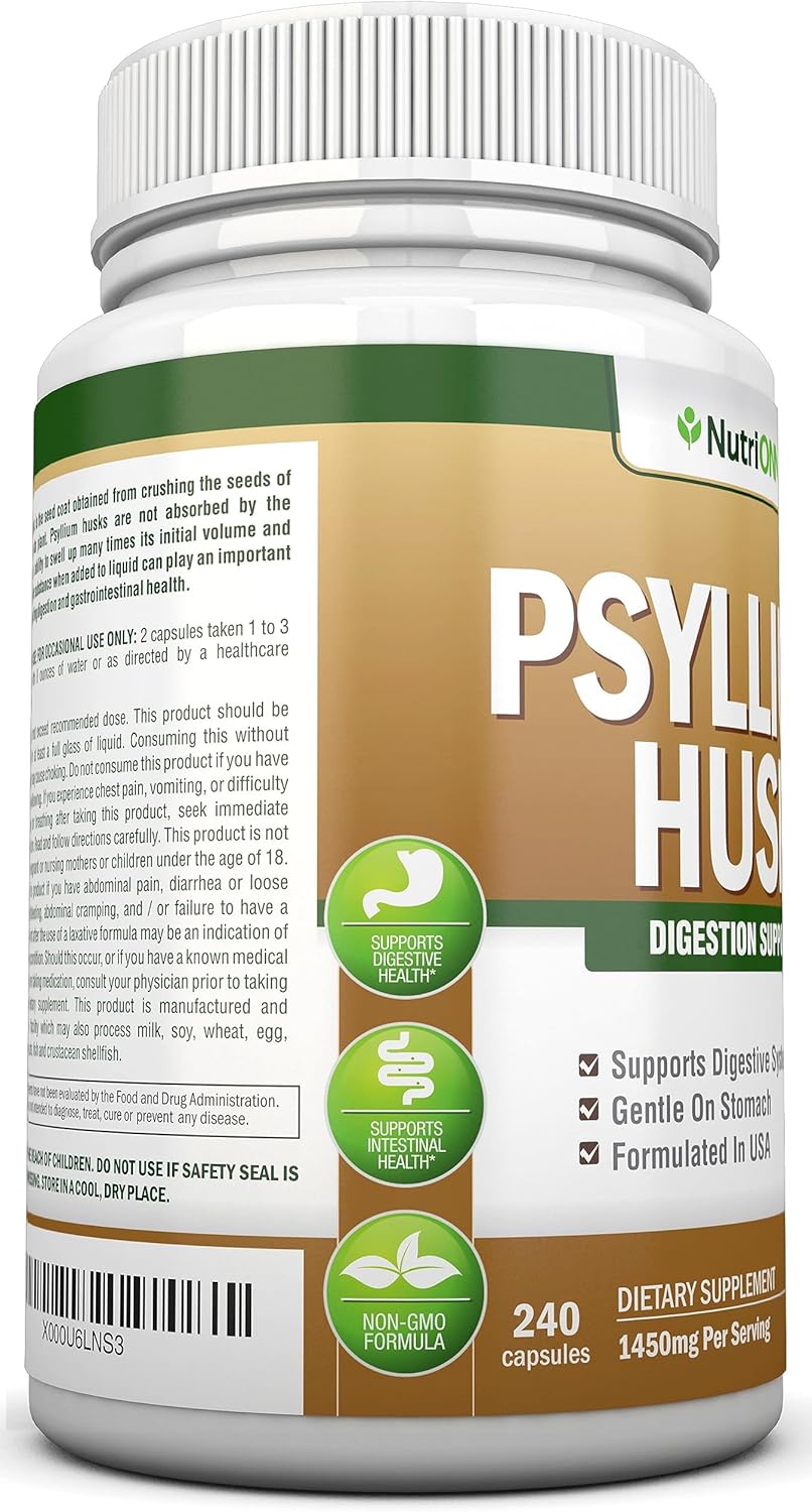 PSYLLIUM Husk Capsules - 1450mg Per Serving - 240 Capsules - Double Strength - Premium Psyllium Fiber Supplement - Great for Digestion and Regularity - 100% Natural Soluble Fiber
