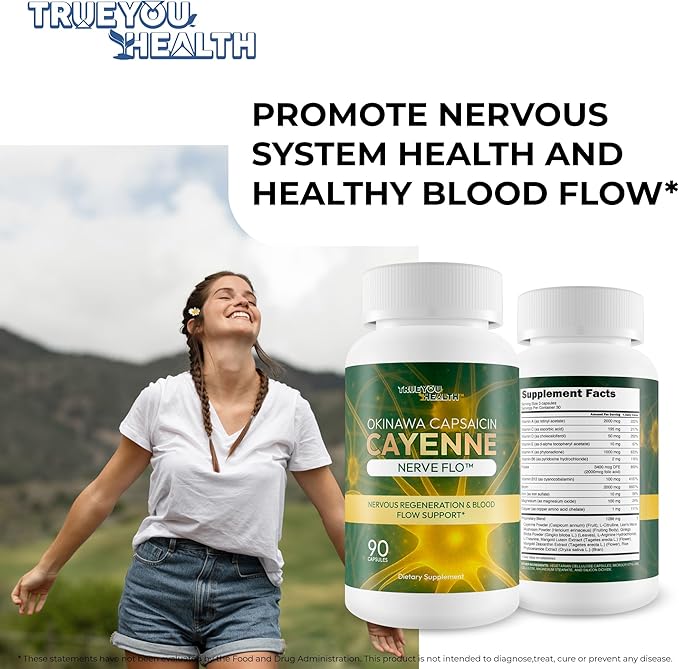 Okinawa Capsaicin Cayenne Nerve Flo - Our Best Neuropathy, Memory, & Pressure Supplement - Nervous System Support Cayenne Pepper Supplement - Okinawa Capsaicin For Neuropathy And Healthy Nerve Flow