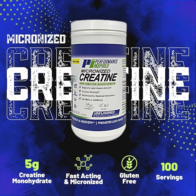 PERFORMANCE INSPIRED Nutrition Micronized Creatine Monohydrate – 100% Pure, Unflavored – 5G Per Serving – 100 Servings – 1.1 LB