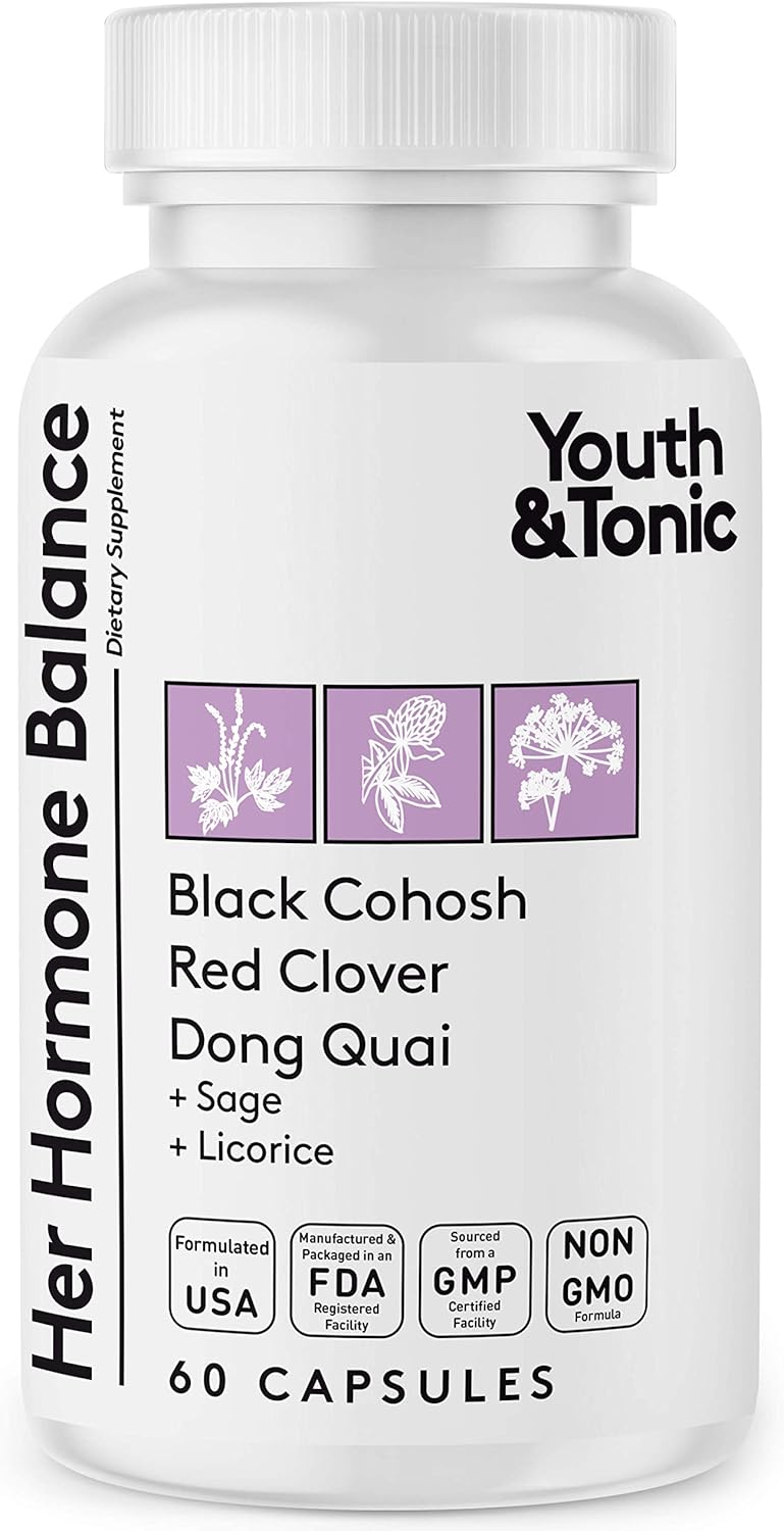Hormone Balance for Women PMS & Menopause Relief Support Pills | Ease Female all Stages Hormonal Imbalance w Natural Herbal Supplements | Black Cohosh Red Clover Dong Quai Soy Isoflavones Complex