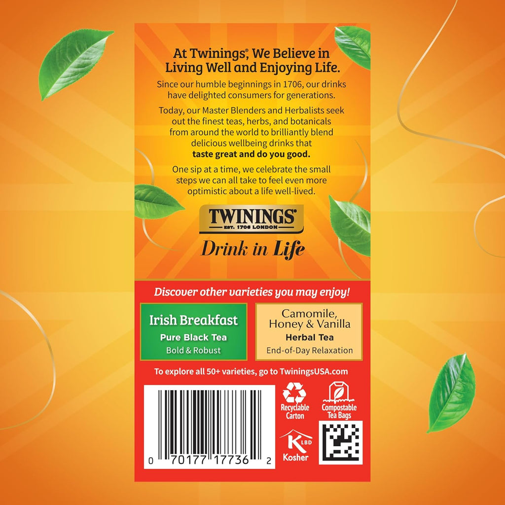 Twinings English Breakfast Extra Strong Black Tea Individually Wrapped Bags, 20 Count (Pack of 1), Robust, Caffeinated, Enjoy Hot or Iced, 20 Teabags