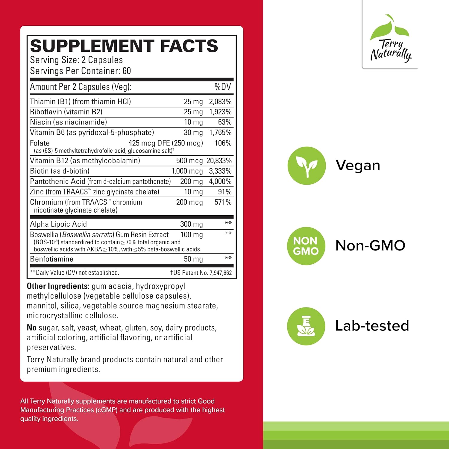 Terry Naturally Healthy Feet & Nerves - Herbal Supplement with Bioactive Vitamin B12 - Circulation & Nerve Health Support Supplement - Vegan Capsules with Boswellia Serrata - 120 Capsules