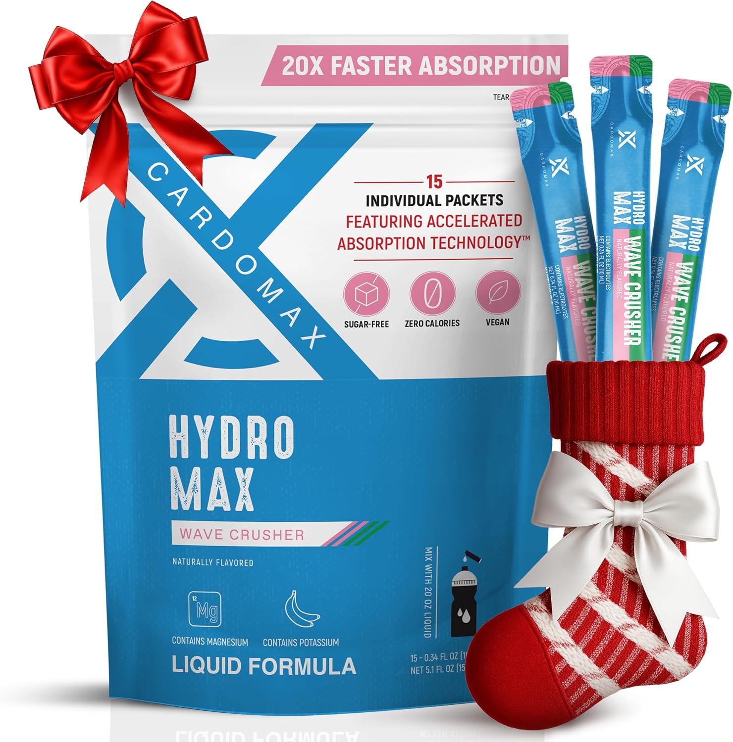 CardoMax Hydromax Electrolyte Drink Mix –Wavecrusher Flavor 15 Liquid Packets with Potassium & Magnesium – Zero Sugar, Keto & Vegan Electrolytes for Rapid Hydration & Recovery Supplement