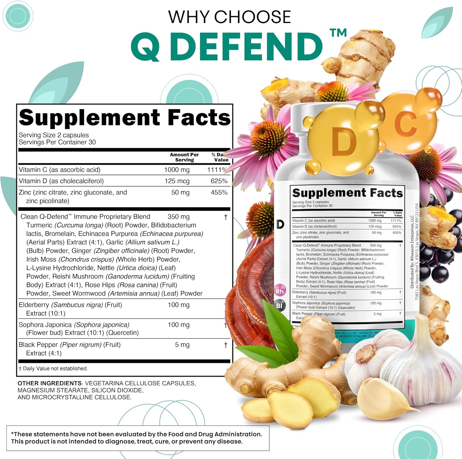 Clean Nutraceuticals Quercetin Zinc Vitamin C Vitamin D Bromelain Elderberry - Lung Immune Support Supplement Adults with Artemisinin, Sea Moss, Echinacea, Allergy Relief (60 Count (Pack of 2))