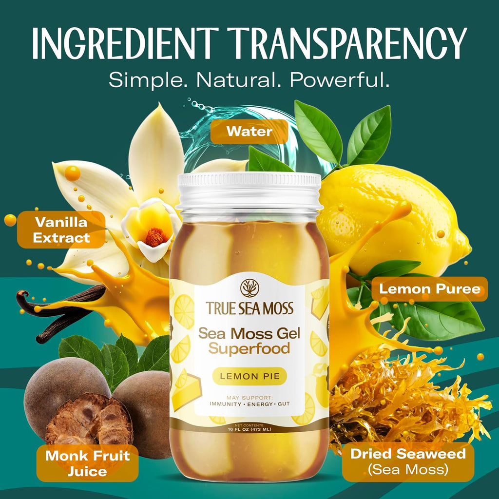 TrueSeaMoss Sea Moss Gel – Made in USA – Wildcrafted Seamoss, Fresh Fruits & Sea Vegetables – Lemon Pie, Pack of 1 (Labels may Vary)