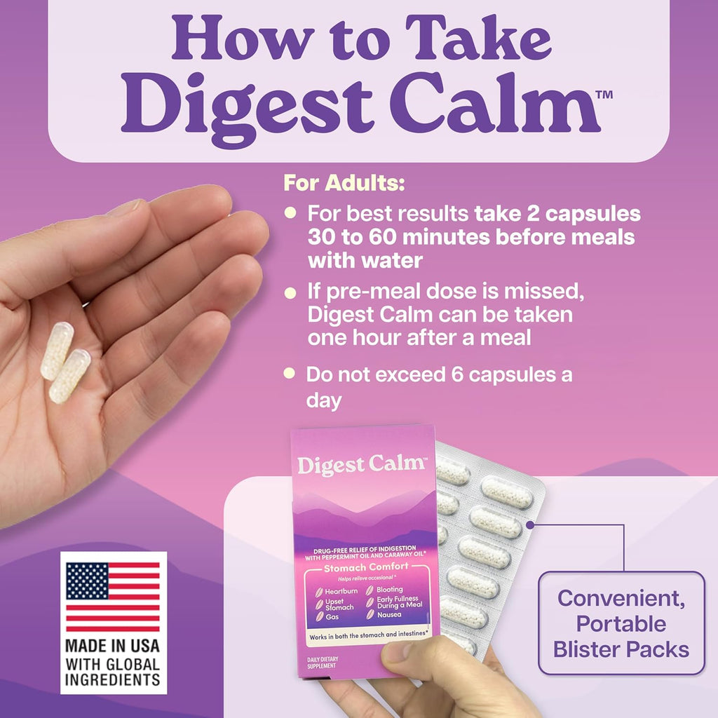 Digest Calm™ - Relief of Occasional Indigestion, Upset Stomach, Nausea, Gas, Bloating, Early Fullness - Herbal Supplement - 36 Capsules